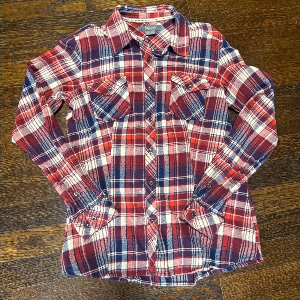 Red and Blue Plaid Button-Up Shirt